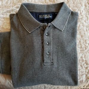 L mens polo shirt tan with black stripes